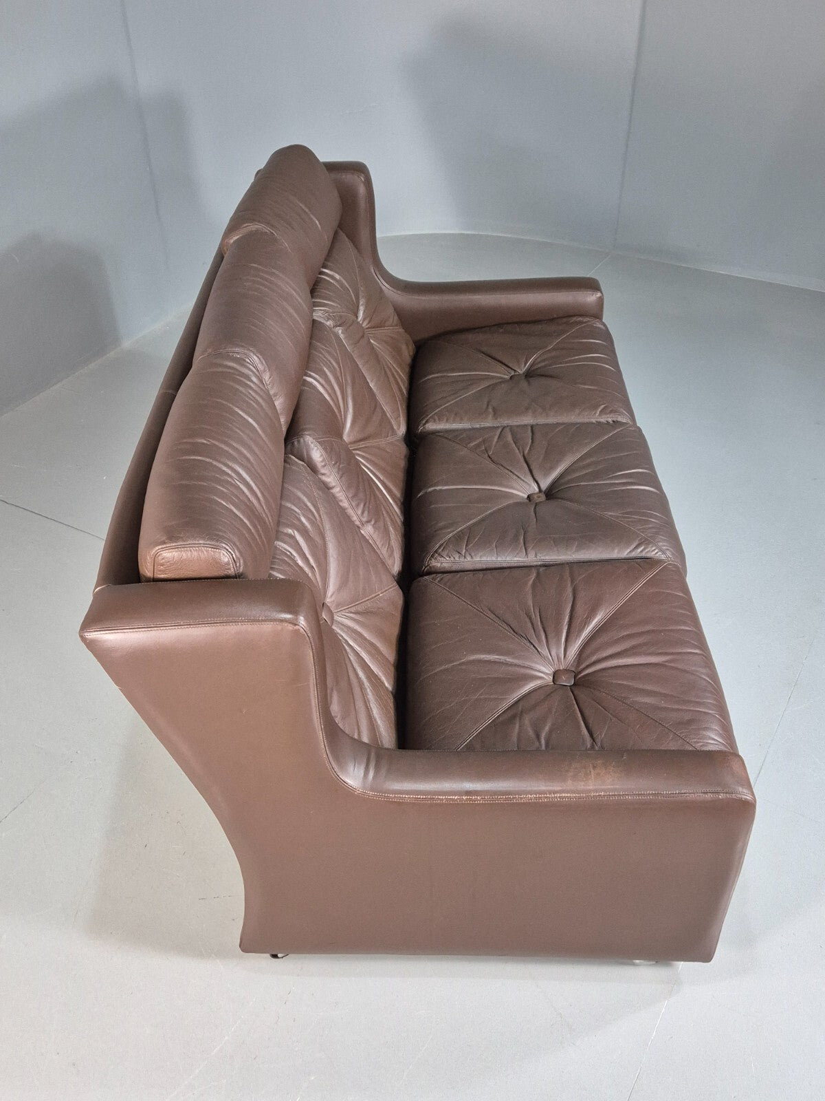 Vintage Danish 3 Seat Sofa Brown Leather Wing Back 1970s Retro MCM EB7977 M3SS - UKDK FURNITURE