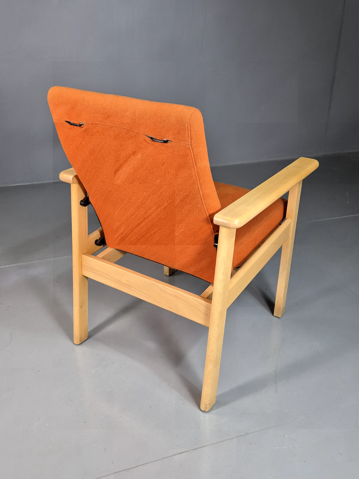 Vintage Danish Elbow Chair Orange Wool Beech Frame 1980s Retro EB7344 MNOR - UKDK FURNITURE