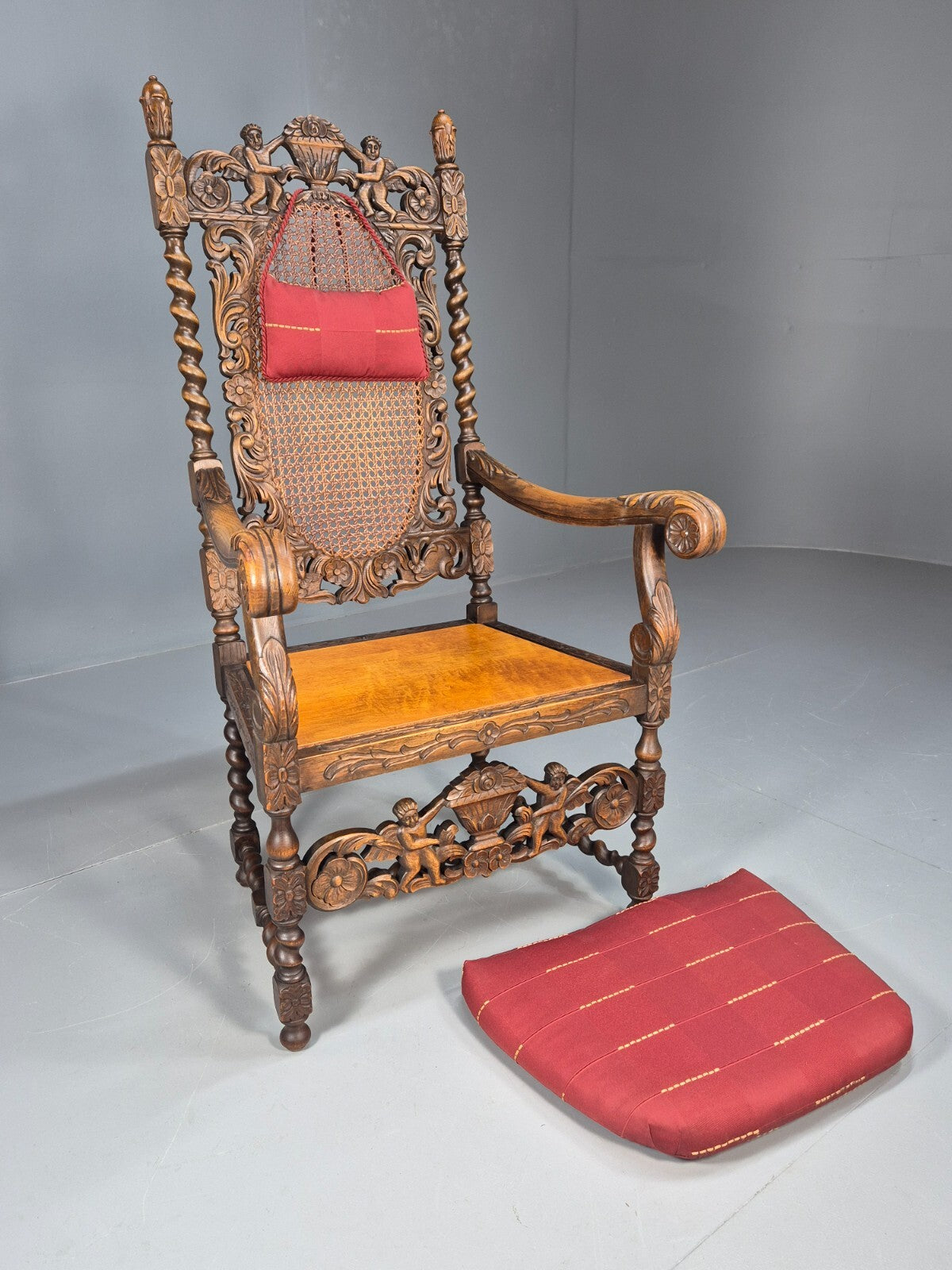 Vintage Danish Baroque Style Elbow Chair Barley Twist Bergere 20th C EB9035 VCAR - UKDK FURNITURE