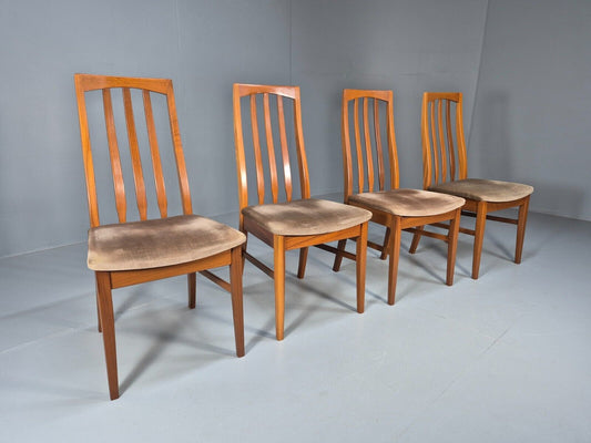 4 Vintage teak Dining Chairs High Back William Lawrence Brown Pads EB9392 MDIN - UKDK FURNITURE