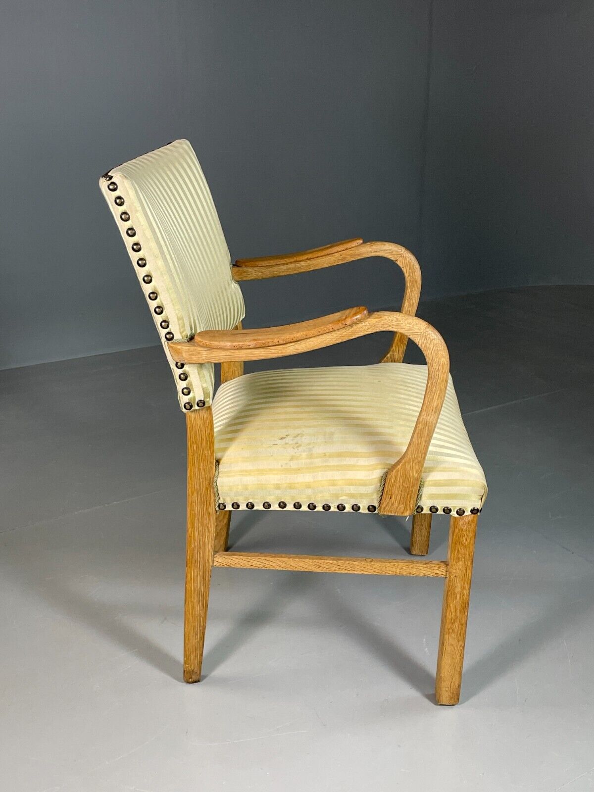 Vintage Danish Desk Chair Green Stripe Oak Frame 1950s Retro MCM EB6706 MDIN - UKDK FURNITURE