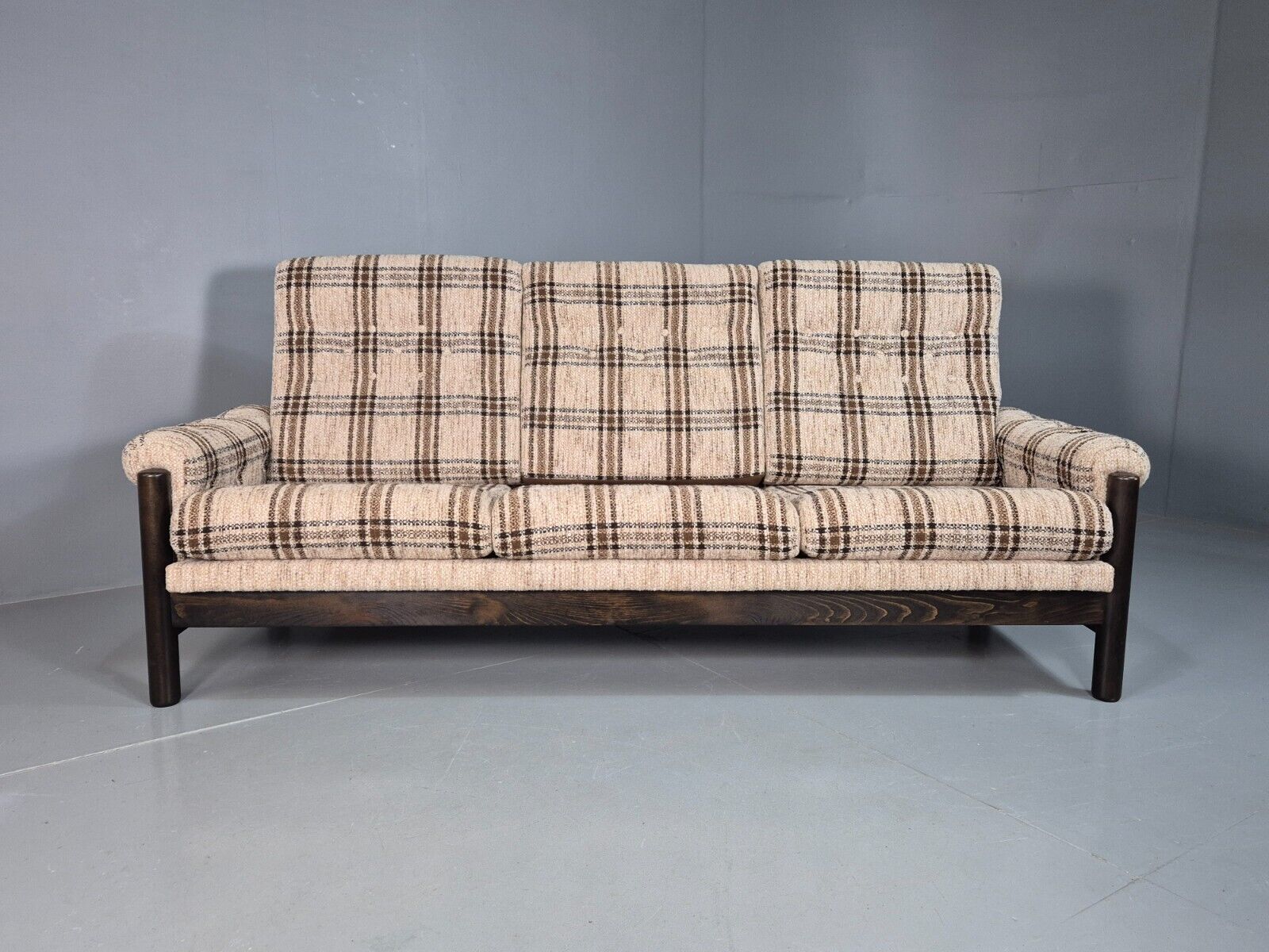 Vintage Danish 3 Seat Sofa Cream and Brown 1970s Retro MCM EB8320 M3SS - UKDK FURNITURE