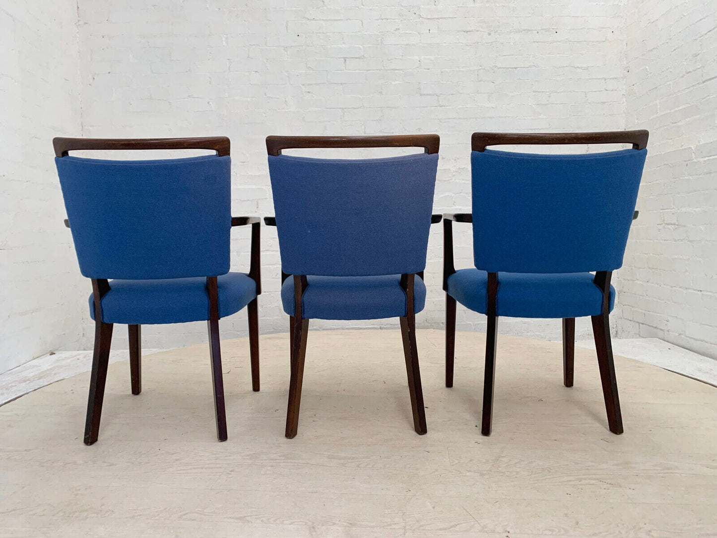 Set of Three Danish Beech Desk Chairs with Blue Wool Vintage EB3767 MDIN - UKDK FURNITURE