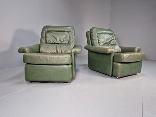 2 Vintage 1970s Green Leather Lounge Chairs Harrods Originally Retro EB9165 MNOR - UKDK FURNITURE
