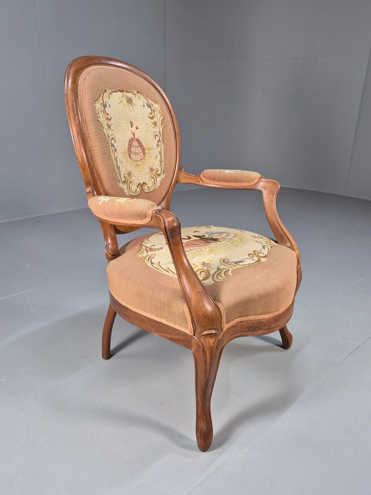 Vintage Danish Rococo Style Lounge Chair Figural Tapestry Upholstery EB8982 VCLO - UKDK FURNITURE