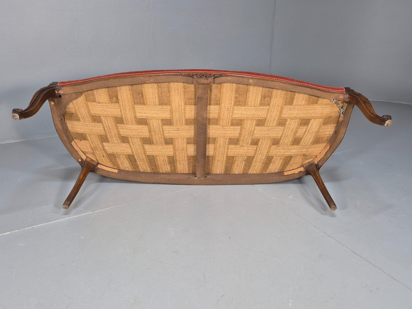 Vintage 2 Seater Sofa French Style Orange Velour Carved Beech Frame EB9566 V2SS - UKDK FURNITURE