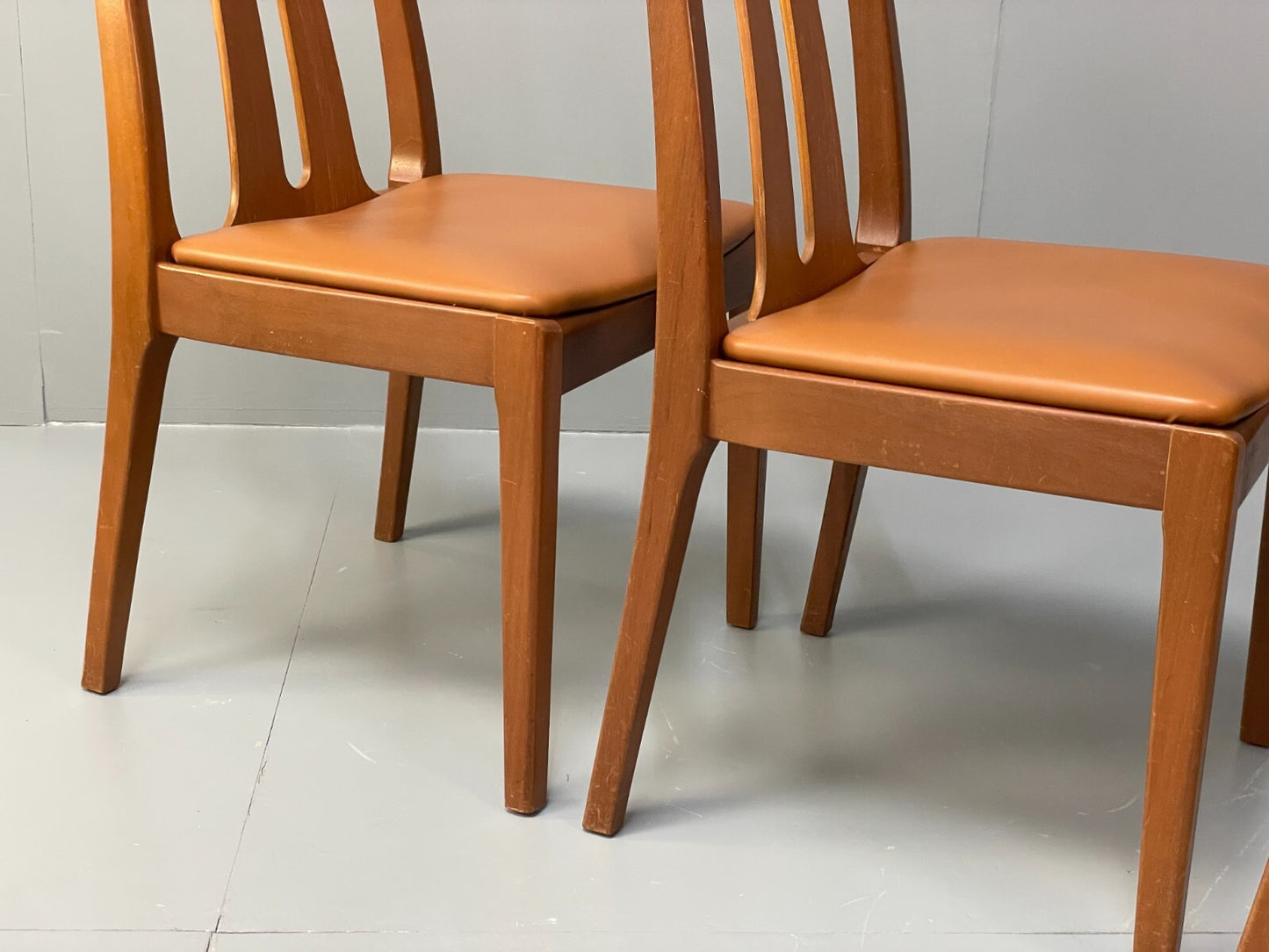 Vintage Nathan Tan Dining Chairs Set Of 4 Vinyl Mahogany 1970s EB9727 MDIN - UKDK FURNITURE