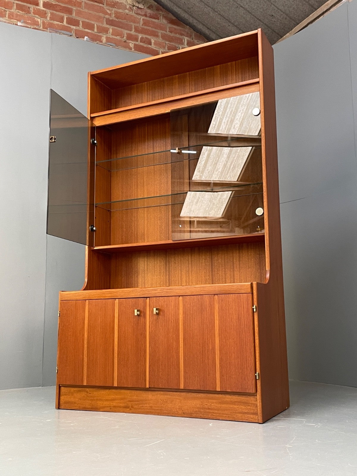 Vintage Teak Shelving Unit Cocktail Cabinet Glazed Retro 1970s EB10011 MWOO - UKDK FURNITURE