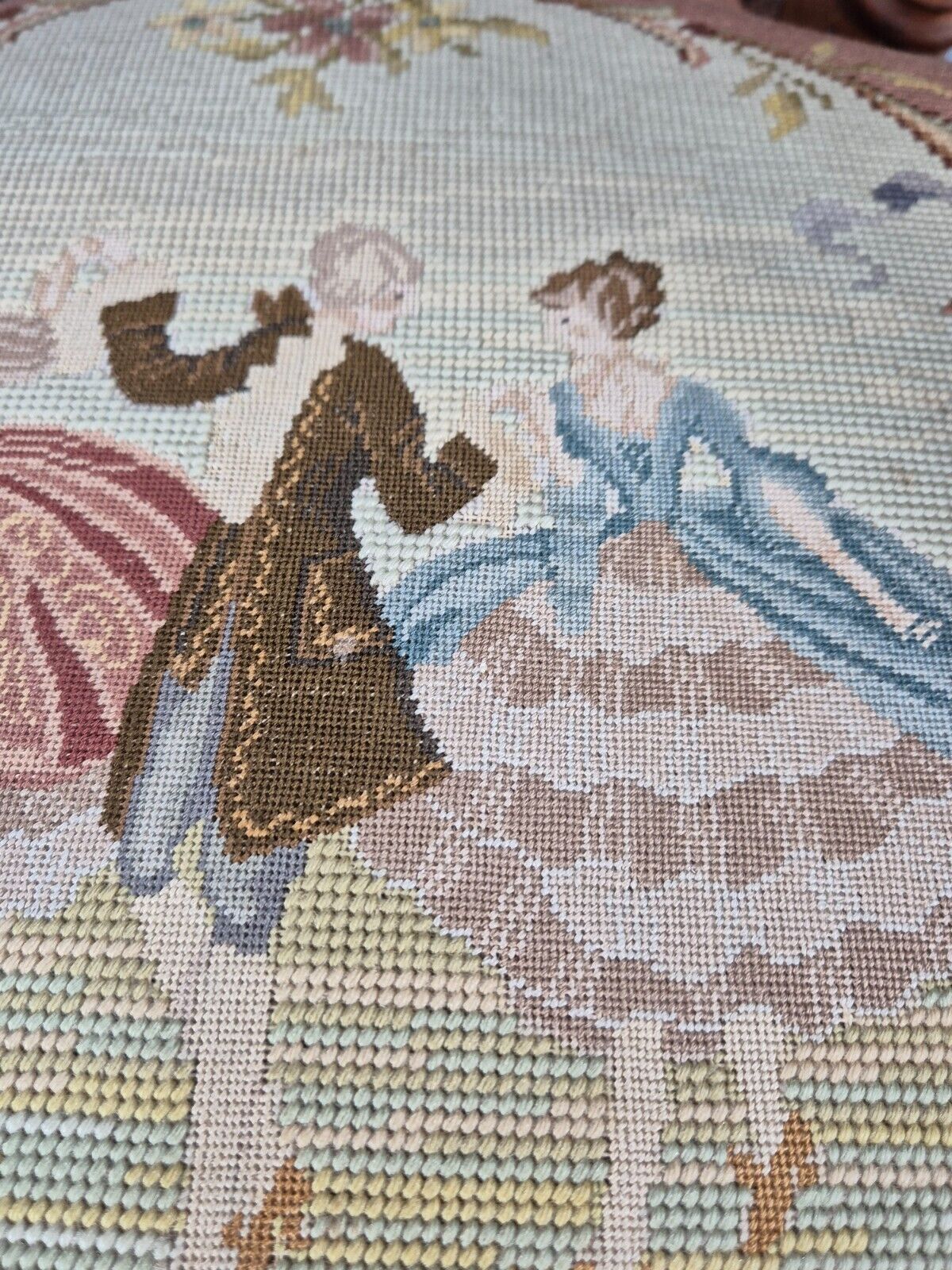 Vintage Danish Rococo Style Lounge Chair Figural Tapestry Upholstery EB8982 VCLO - UKDK FURNITURE