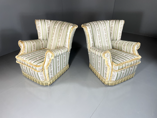 EB5669 Vintage Danish Pair of Armchairs Wingback Floral Print Retro VCLO - UKDK FURNITURE