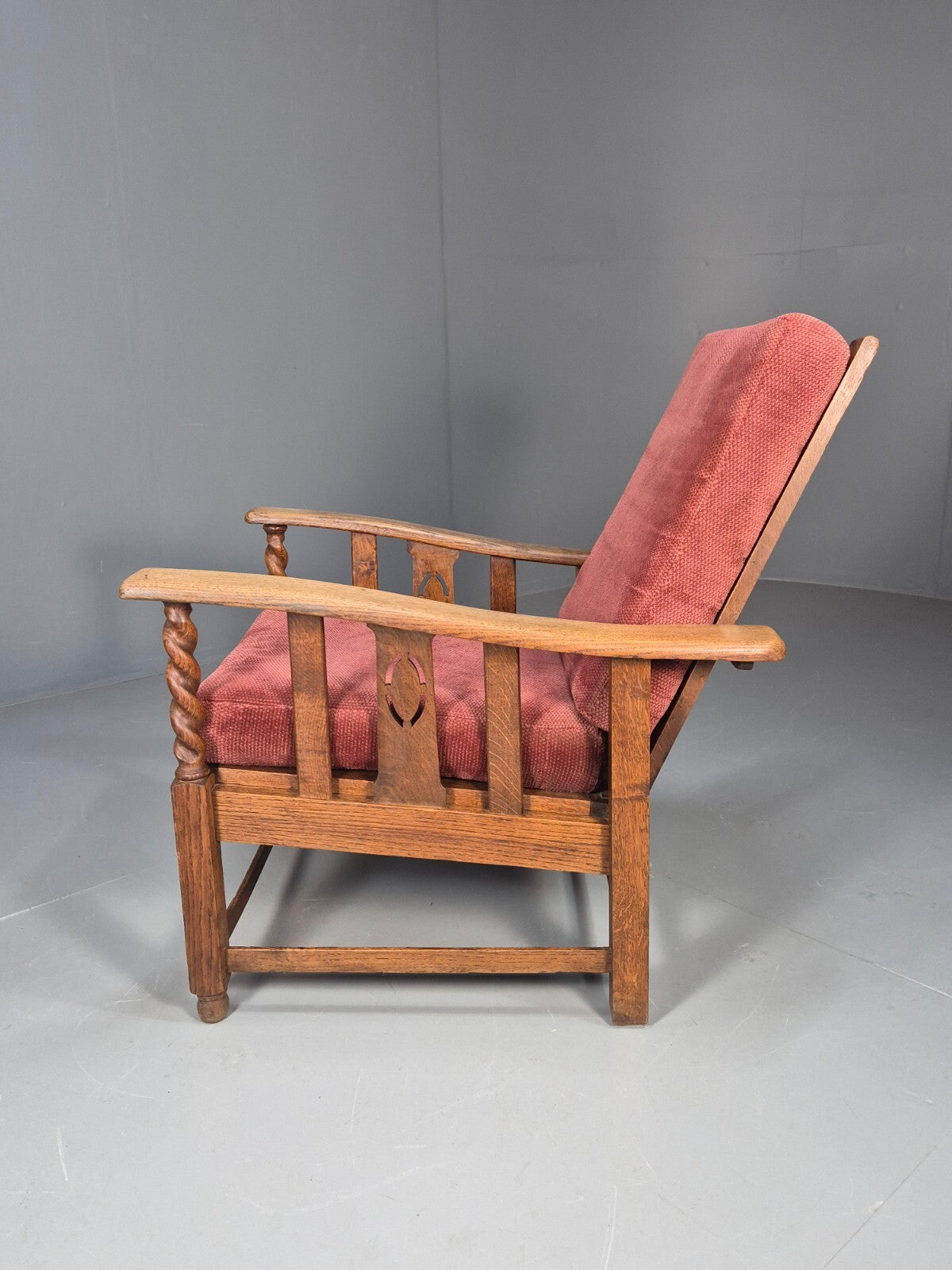Vintage Antique Oak Reading Chair Deep Red Upholstery 1930s RedEB9457 VCLO - UKDK FURNITURE