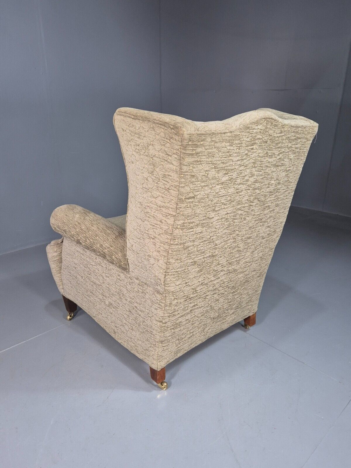 Vintage Wing Back Lounge Chair Chenille Upholstery Edwardian Antique EB7786 MNOR - UKDK FURNITURE