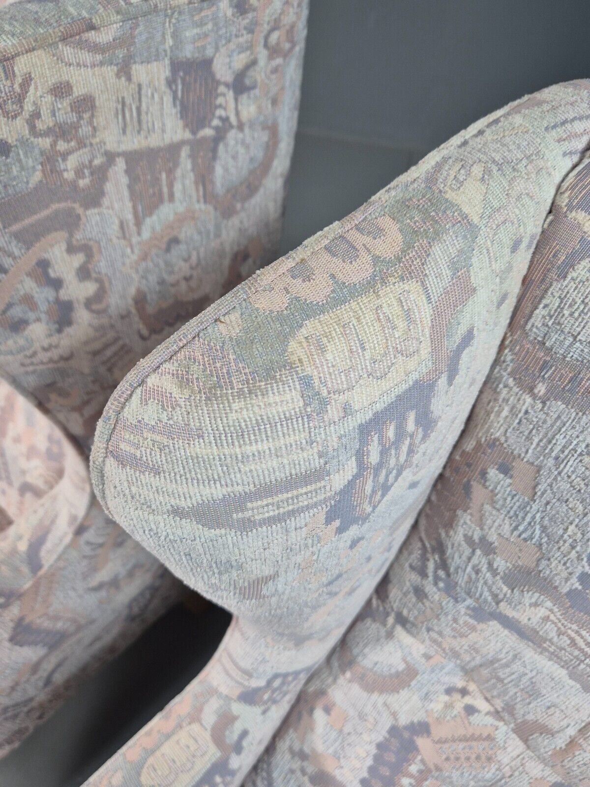 2 Vintage Danish Wing Back Lounge Chairs Cotton 1980s Fabric Retro EB8289 MNOR - UKDK FURNITURE