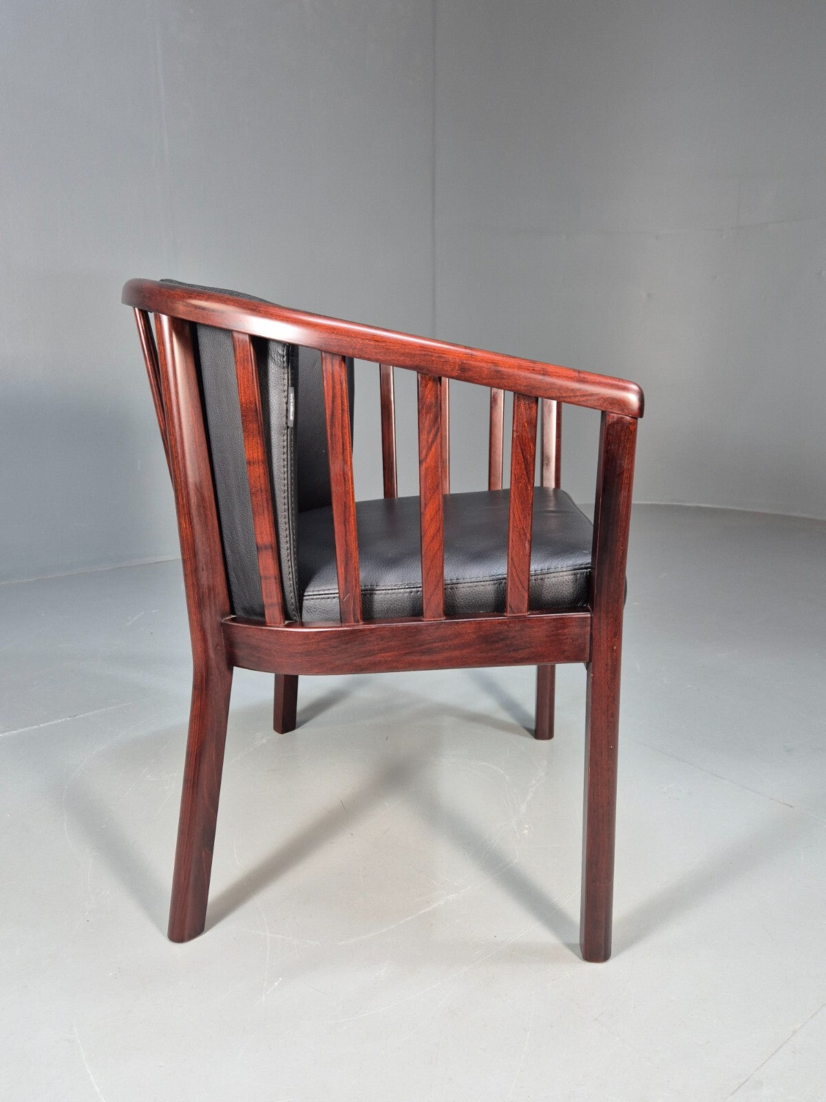 Vintage Danish Skalma Tub Chair Black Leather Curved Rail Back 1980s EB9315 MNOR - UKDK FURNITURE
