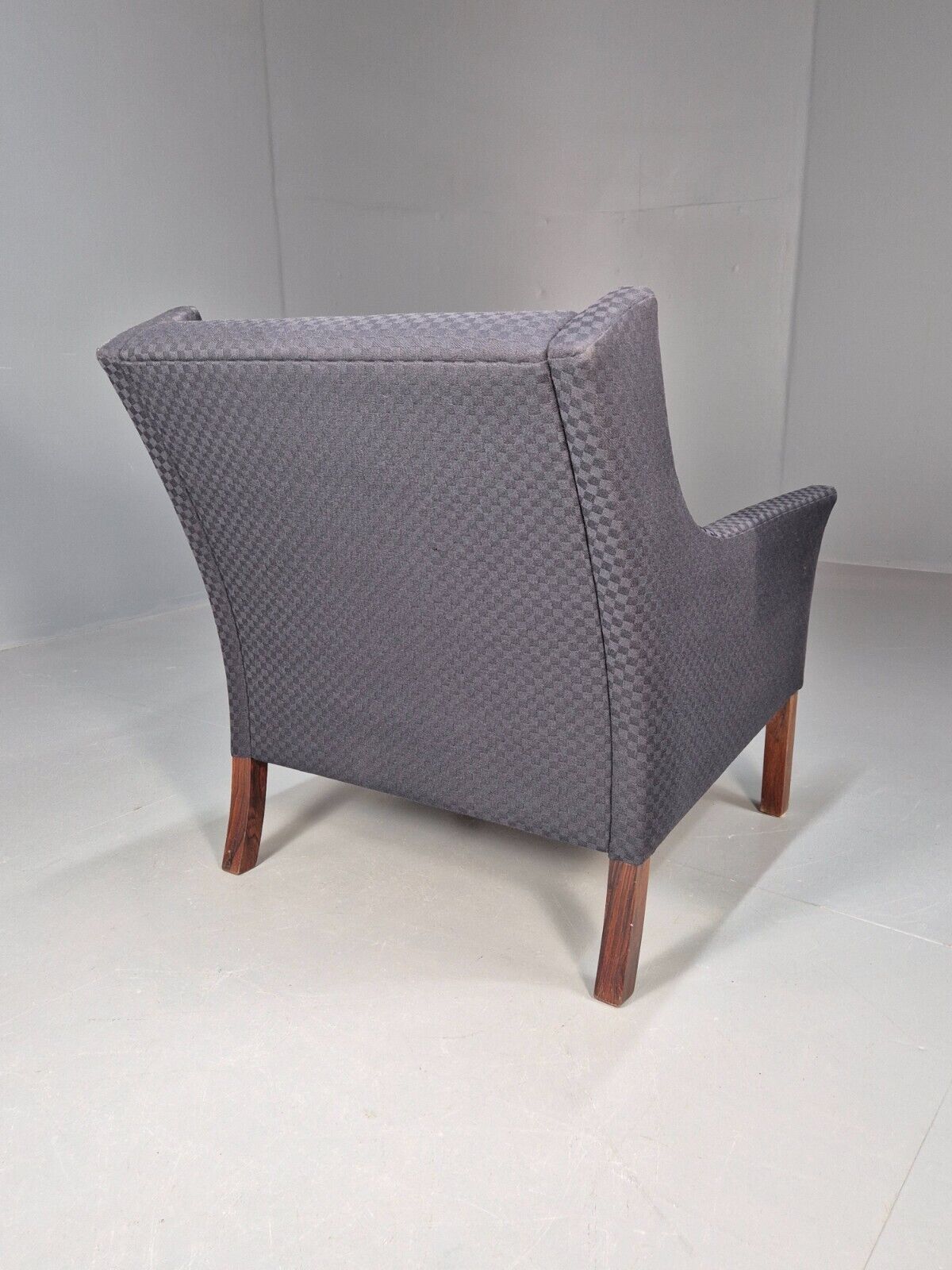 Vintage Danish Lounge Chair Blue Check Cotton 1960s Retro MCM EB8694 MNOR - UKDK FURNITURE