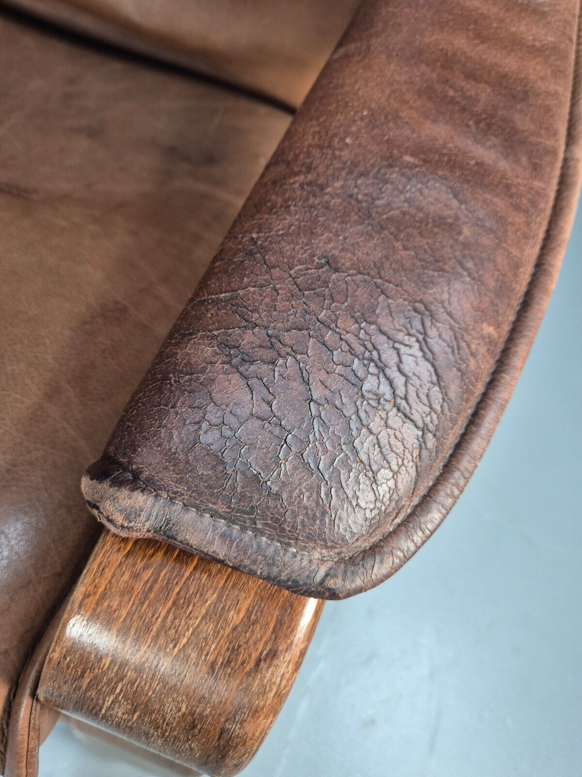 Vintage Danish Lounge Chair Brown Leather Bentwood Reclines Retro EB8783 MBEN - UKDK FURNITURE