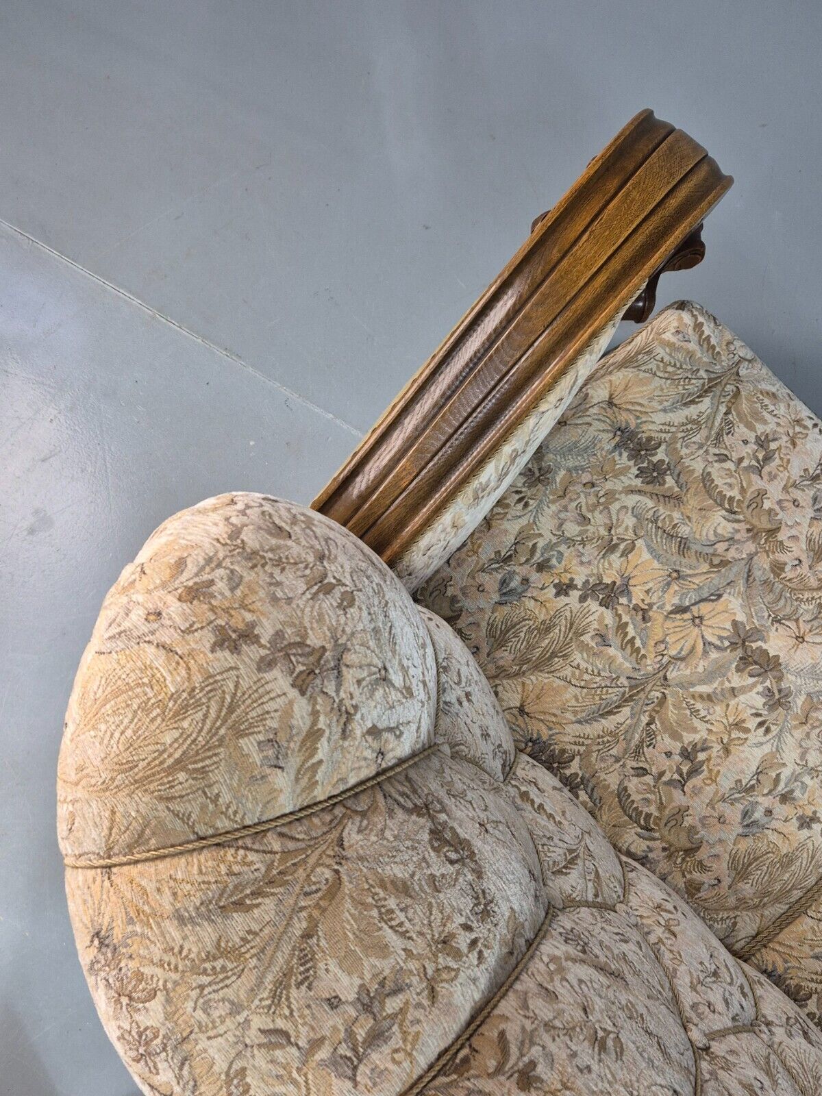 Vintage Danish Shell Back 3 Seat Sofa Carved Oak Frame Floral EB8073 V3SS - UKDK FURNITURE