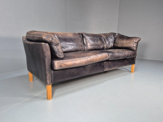 Vintage Mogens Hansen MH535 3 Seat Black Leather Sofa Danish EB10054 M3SS1
