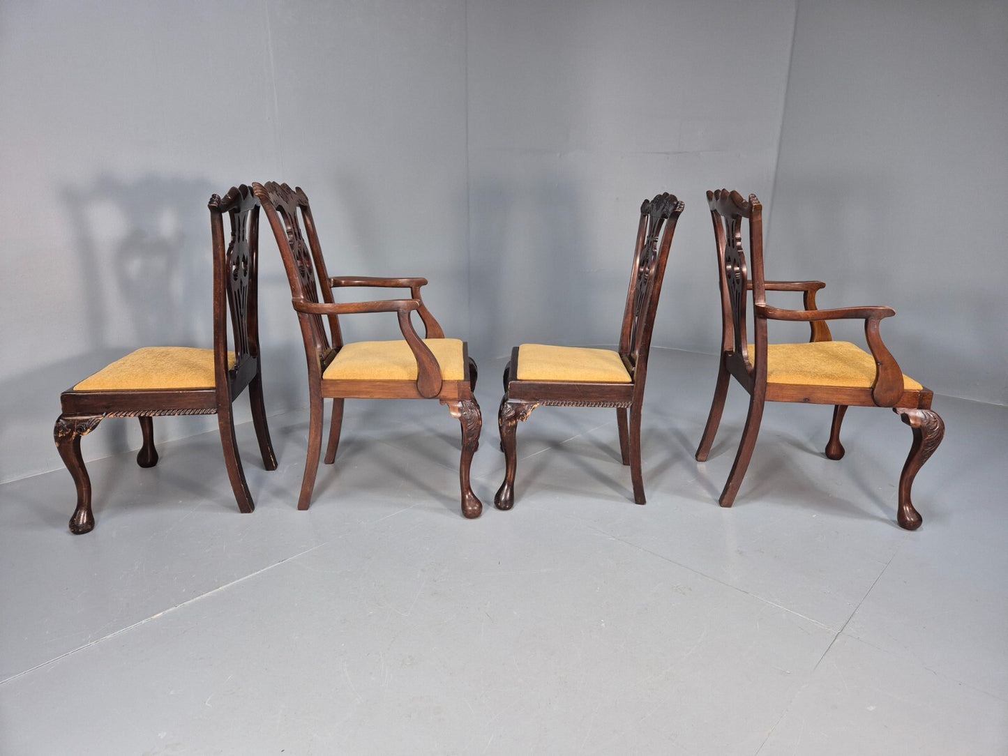 4 Antique Chippendale Revival Mahogany Dining Chairs 1900s EB9480 VDIN - UKDK FURNITURE