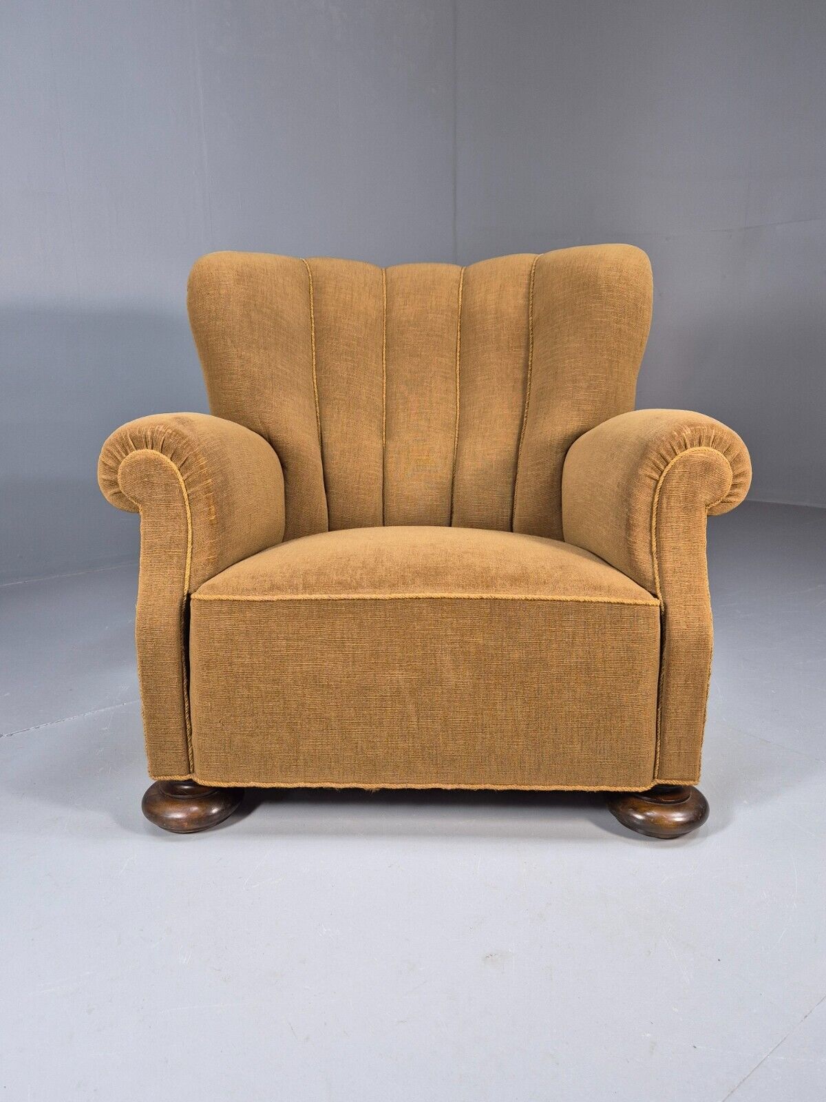 EB8932 Vintage Danish Lounge Chair Gold Velour Shell Back Deco 1930s EB8932 VCLO - UKDK FURNITURE