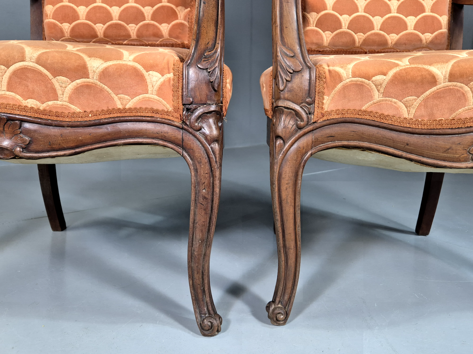 Vintage Fautueil Chairs Orange Upholstery Mahogany Antique EB7380 VCLO - UKDK FURNITURE
