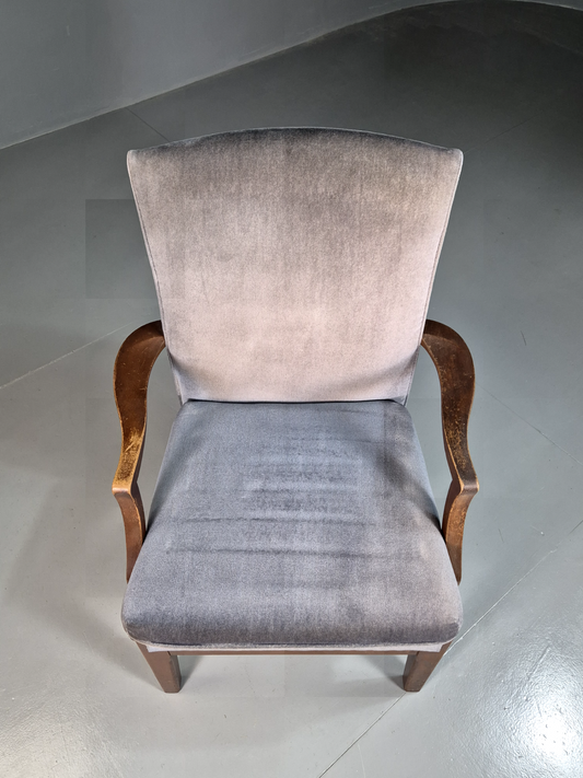 Vintage Lounge Chair Lilac Cotton Velour Beech Parker Knoll Retro EB7309 MNOR - UKDK FURNITURE
