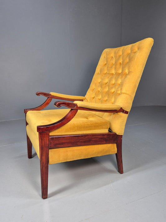 Vintage Antique Style Lounge chair Gold Velour Mahogany Button Back EB9202 MNOR - UKDK FURNITURE