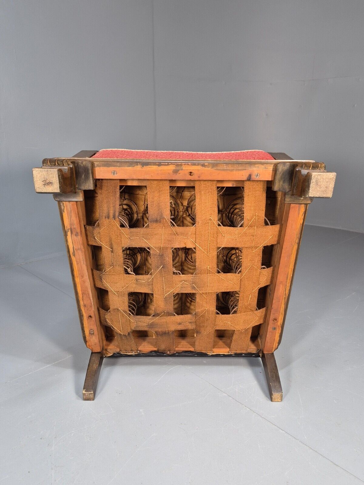 Vintage Danish Lounge Chair Red Moquette Beech Frame 1920s Antique EB8939 VCLO - UKDK FURNITURE