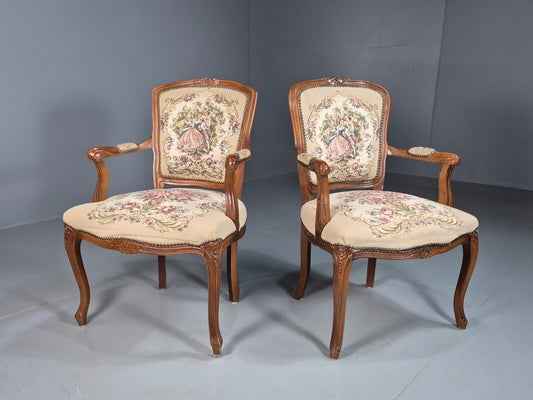 2 Vintage Danish Lounge Chairs Fauteuil Floral Tapestry French Repro EB8077 VCAR - UKDK FURNITURE