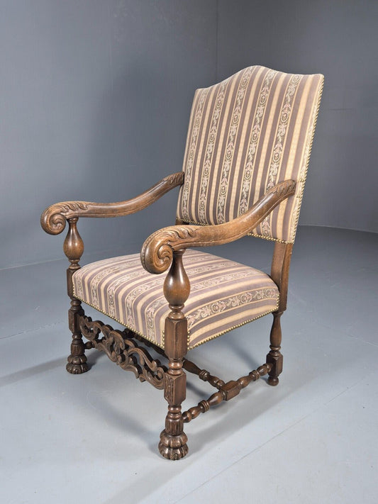 Vintage Danish Carver Chair Regency Stripe Oak Frame Baroque Style EB8987 VCAR - UKDK FURNITURE