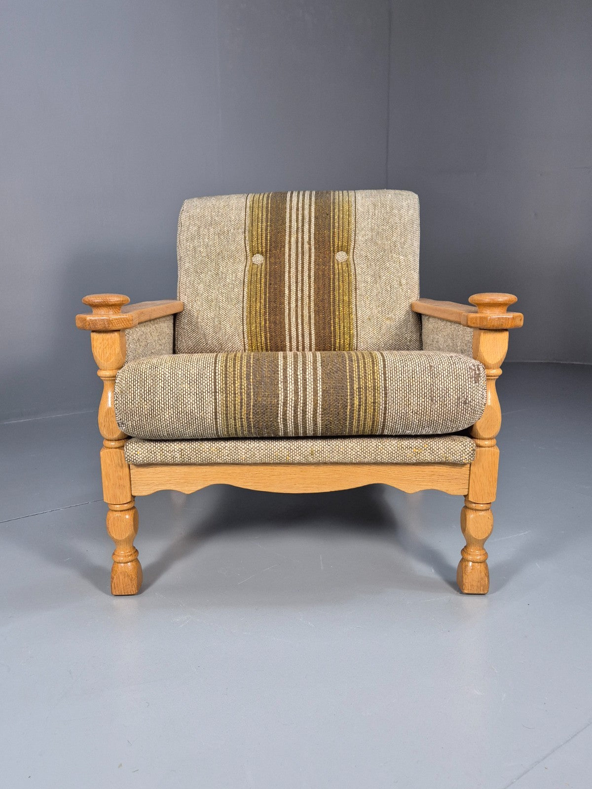 Vintage Danish Kjaernulf Style Oak and Wool Lounge Chair 1970s EB9714 MNOR - UKDK FURNITURE