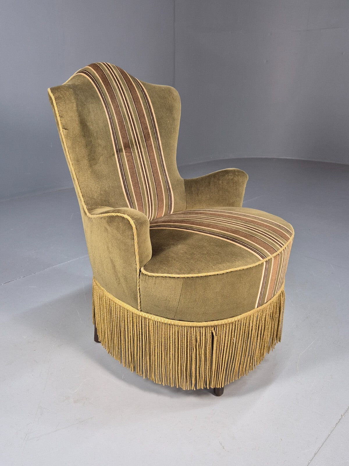 Vintage Danish Cocktail or Bedroom Chair Tassels and Stripes 1950s EB9604 VCLO - UKDK FURNITURE