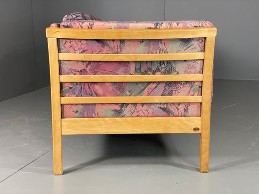 Vintage Stouby Sofa Floral Fabric Beech End 1980s Retro 3 Seat MCM EB6129 M3SS2