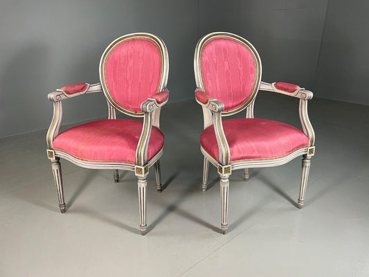 2 Vintage Danish Fauteuils Pink Blue Louis XIV Antique Style EB6755 VCLO - UKDK FURNITURE