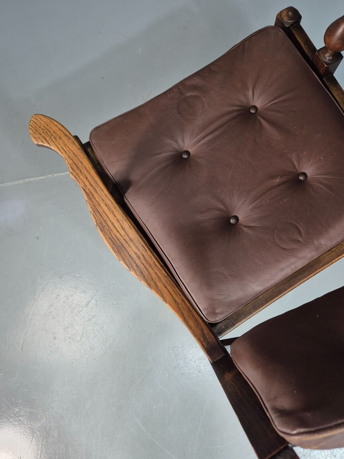 Vintage Danish Lounge Chair Brown leather Oak Frame Jacobean Style EB8089 VCAR - UKDK FURNITURE