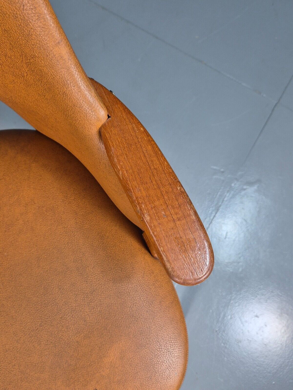 Vintage Tan Vinyl and Beech Small Arm Chair 1970s EB7663 MNOR - UKDK FURNITURE