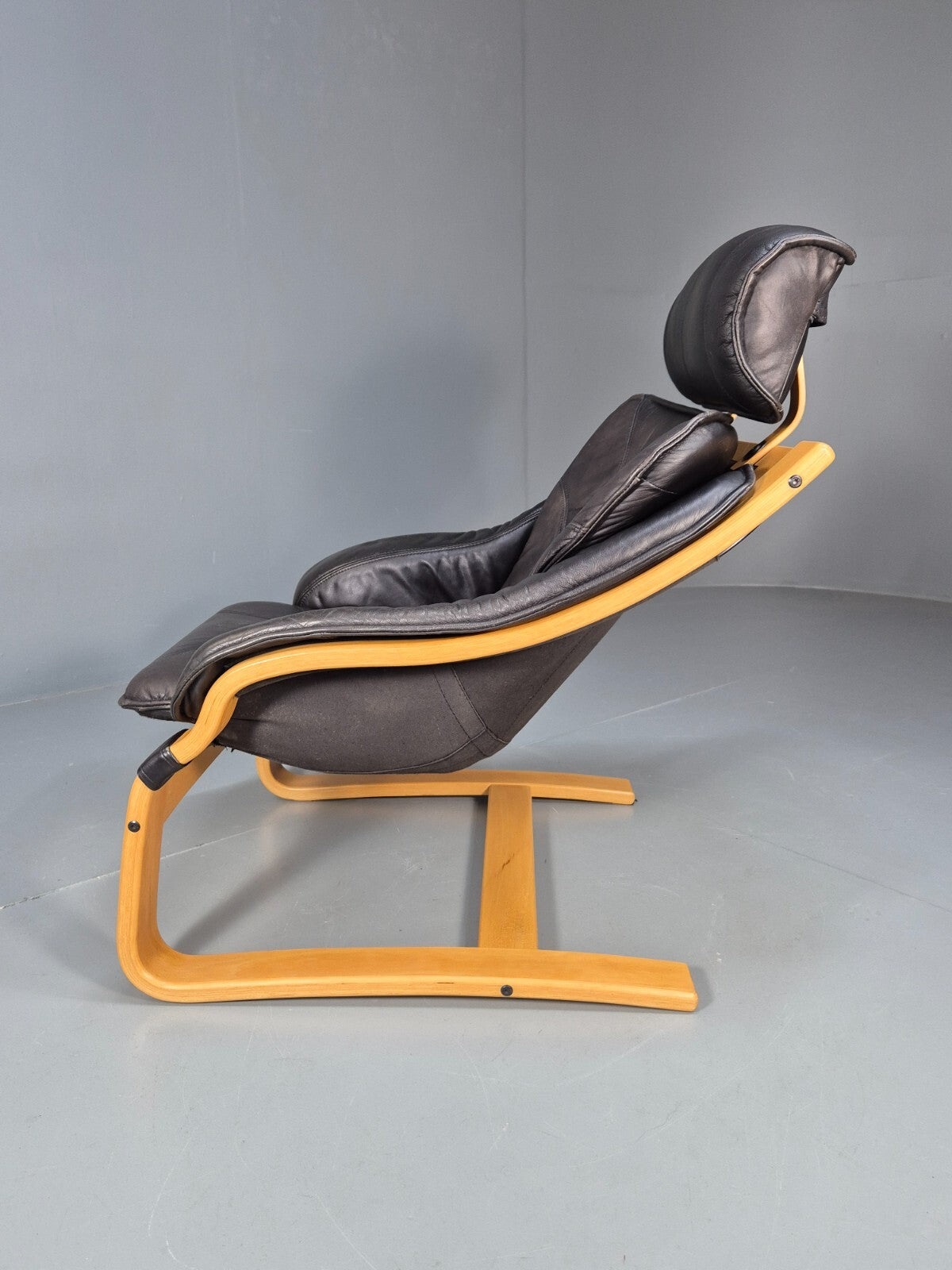 Vintage Danish Lounge Chair Black Leather and Bentwood 1980s Retro EB9496 MBEN - UKDK FURNITURE