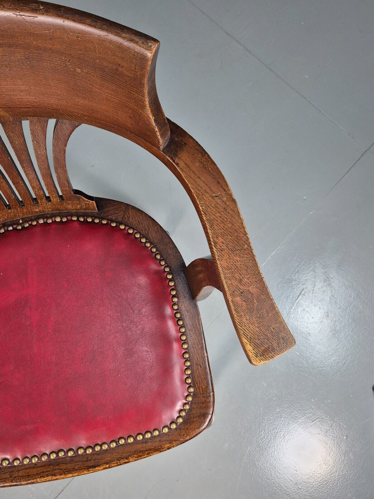 Vintage Elbow Chair Red Leatherette Oak Frame 1950s EB7871a VDIN - UKDK FURNITURE