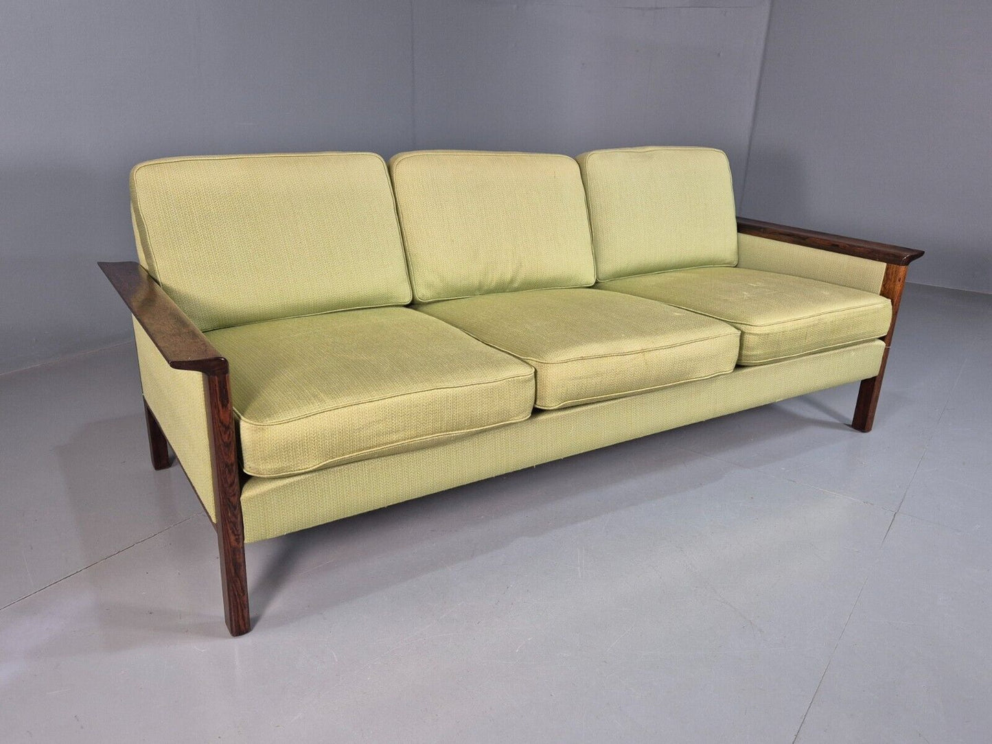 Vintage Midcentury Danish Three Seat Green Sofa Rosewood EB7741 M3SS - UKDK FURNITURE