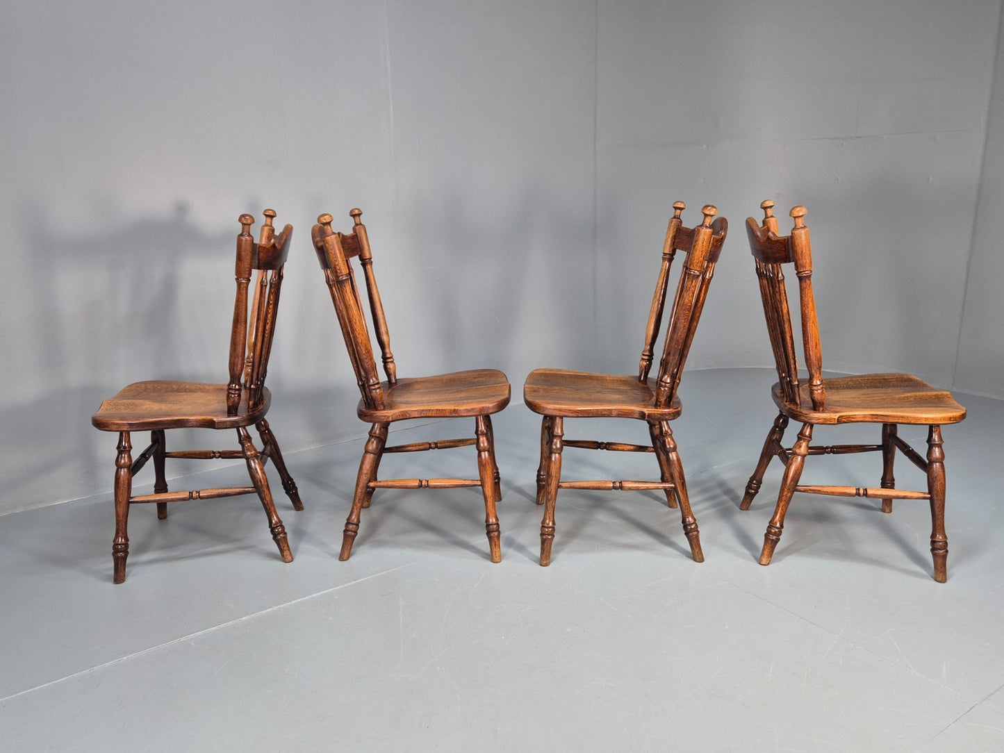4 Vintage American Windsor Dining Chairs Solid Oak 1900s Antique EB10703 VDIN6