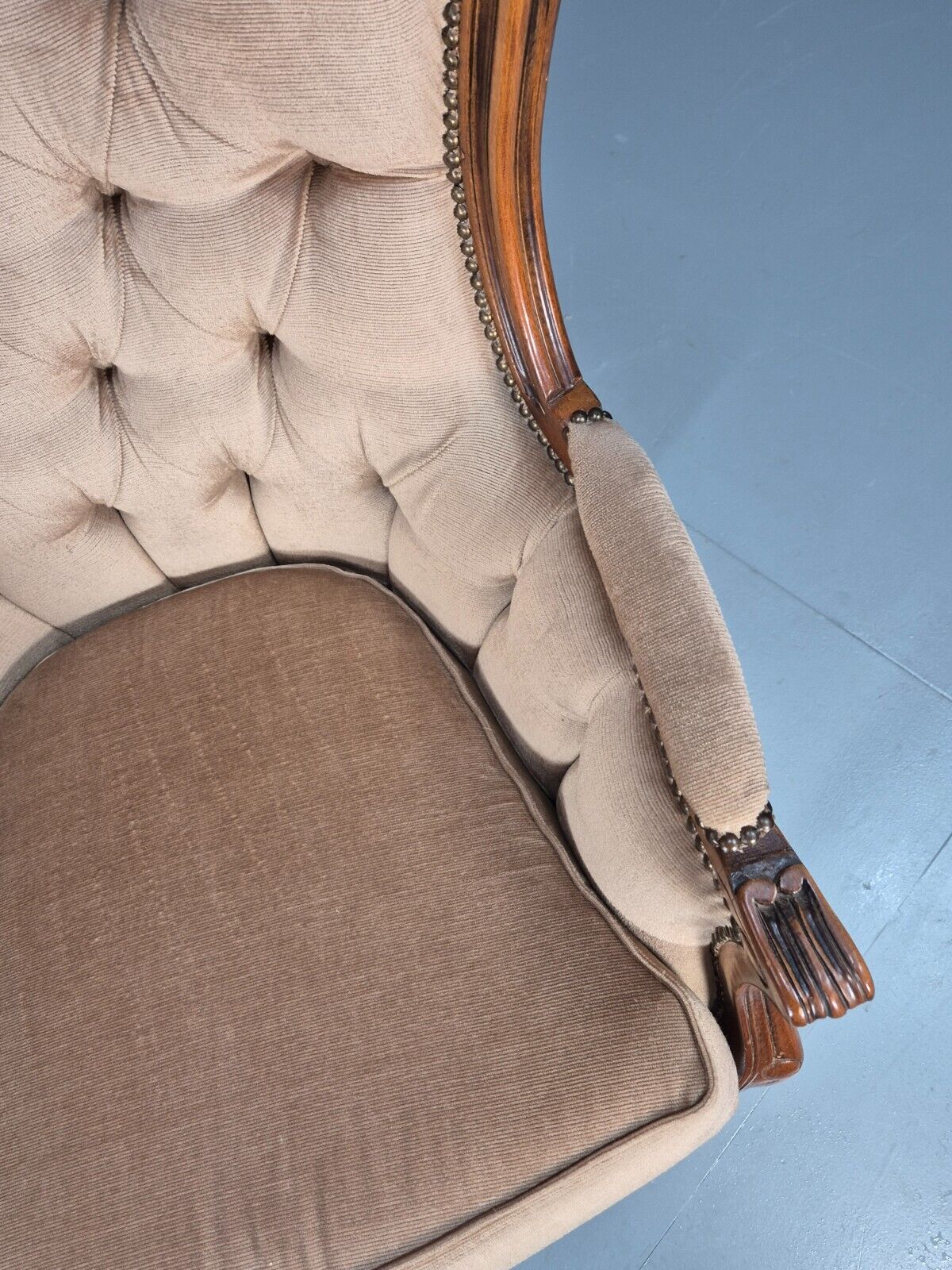 Vintage Danish Lounge Chair Beige Velour Beech Antique French Style EB8926 VCLO - UKDK FURNITURE