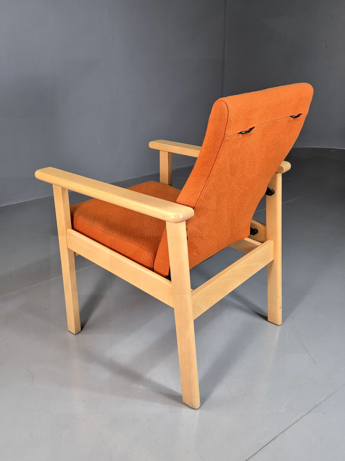 Vintage Danish Elbow Chair Orange Wool Beech Frame 1980s Retro EB7198 MNOR - UKDK FURNITURE