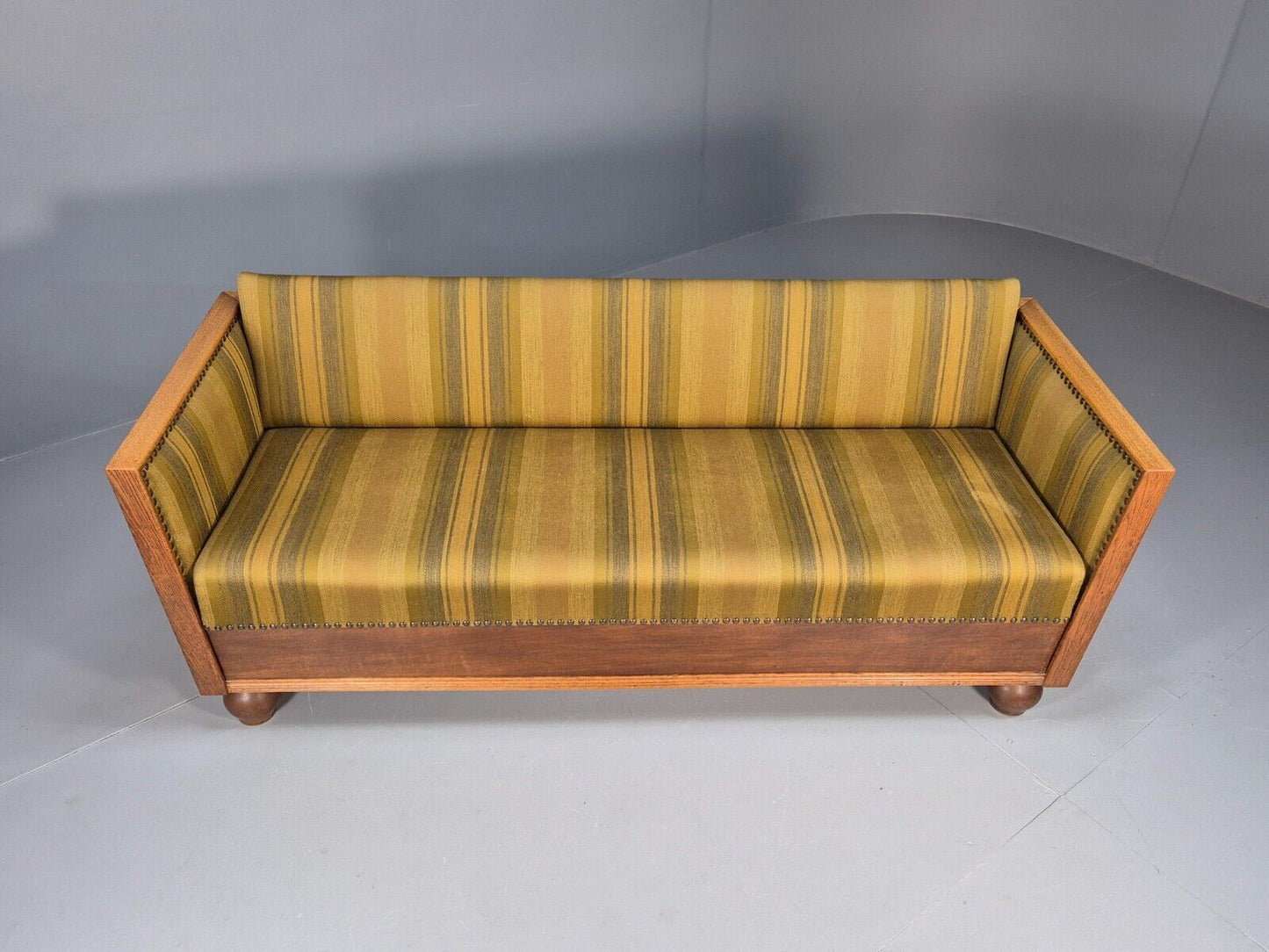 Vintage Danish 3 Seat Sofa Gold Green Wool Oak Frame Antique Style EB8942 V3SS - UKDK FURNITURE