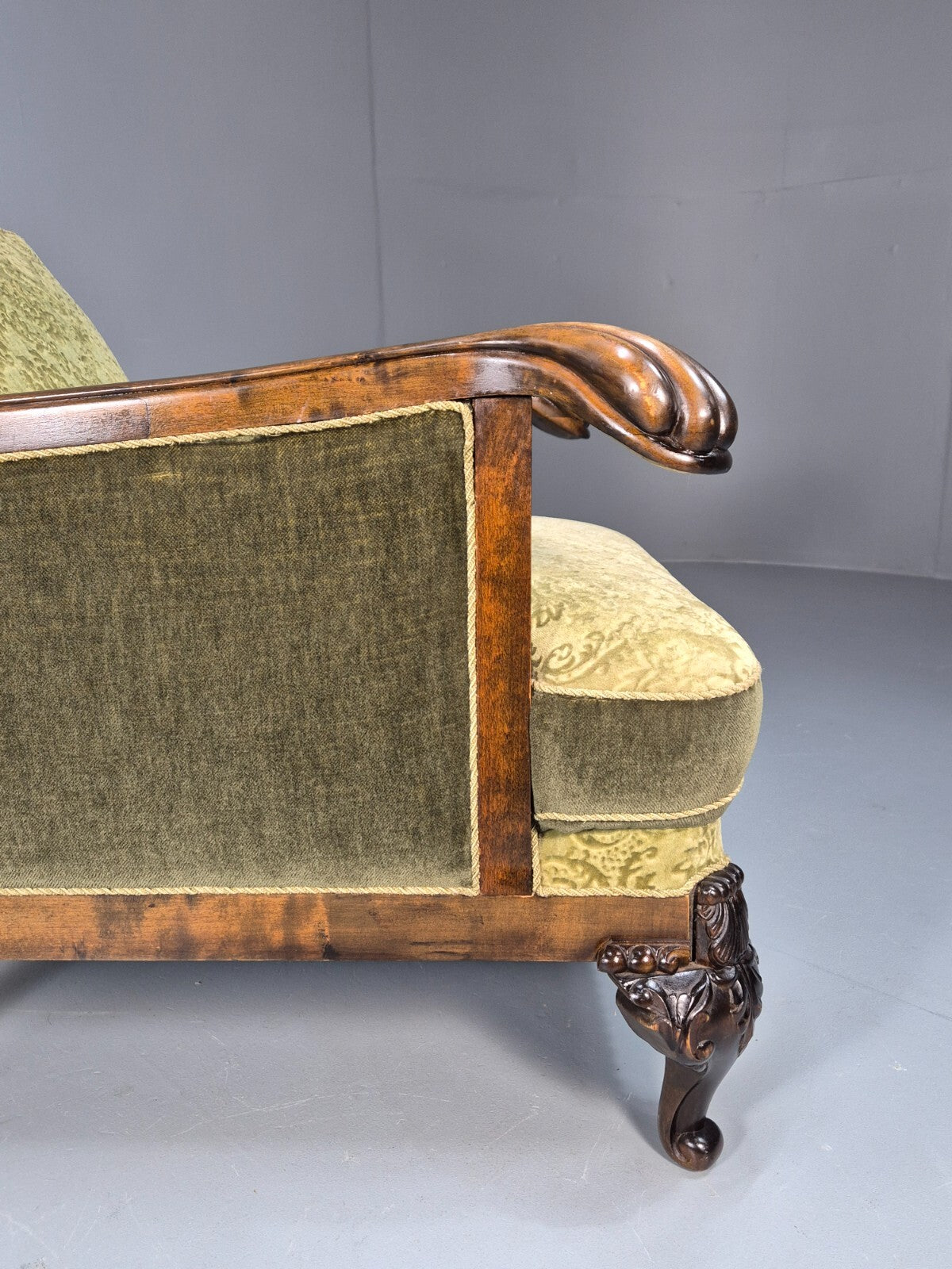 Vintage Danish Lounge Chair Antique Baroque Style Green Moquette EB9647 VCLO - UKDK FURNITURE