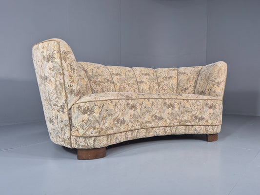 Vintage Banana Sofa 1930s Danish Art Deco Floral Cotton Retro EB10794 V2SS1