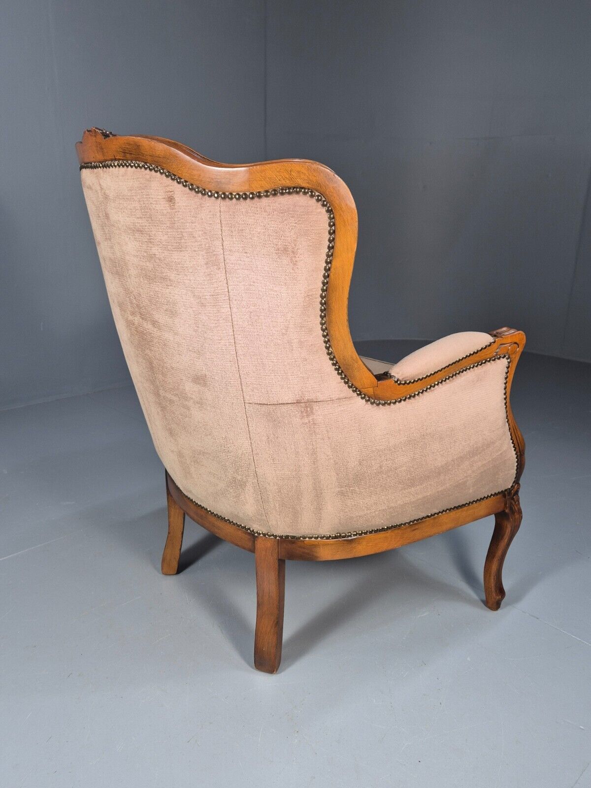Vintage Danish Lounge Chair Beige Velour Beech Antique French Style EB8930 VCLO - UKDK FURNITURE