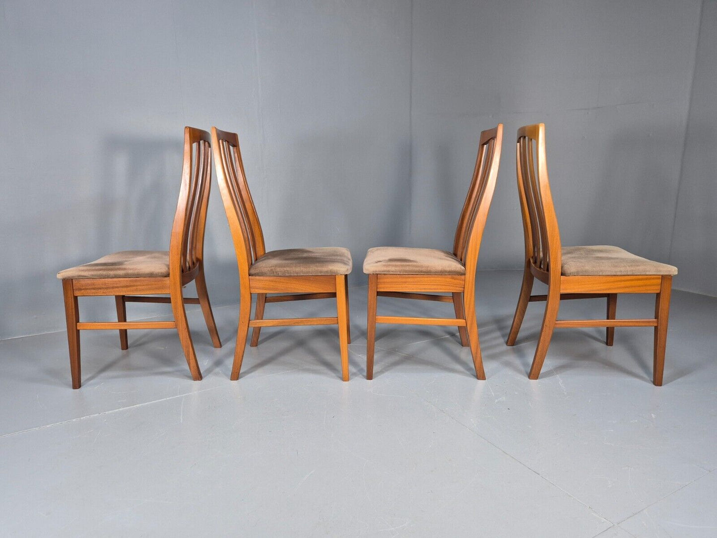 4 Vintage teak Dining Chairs High Back William Lawrence Brown Pads EB9392 MDIN - UKDK FURNITURE