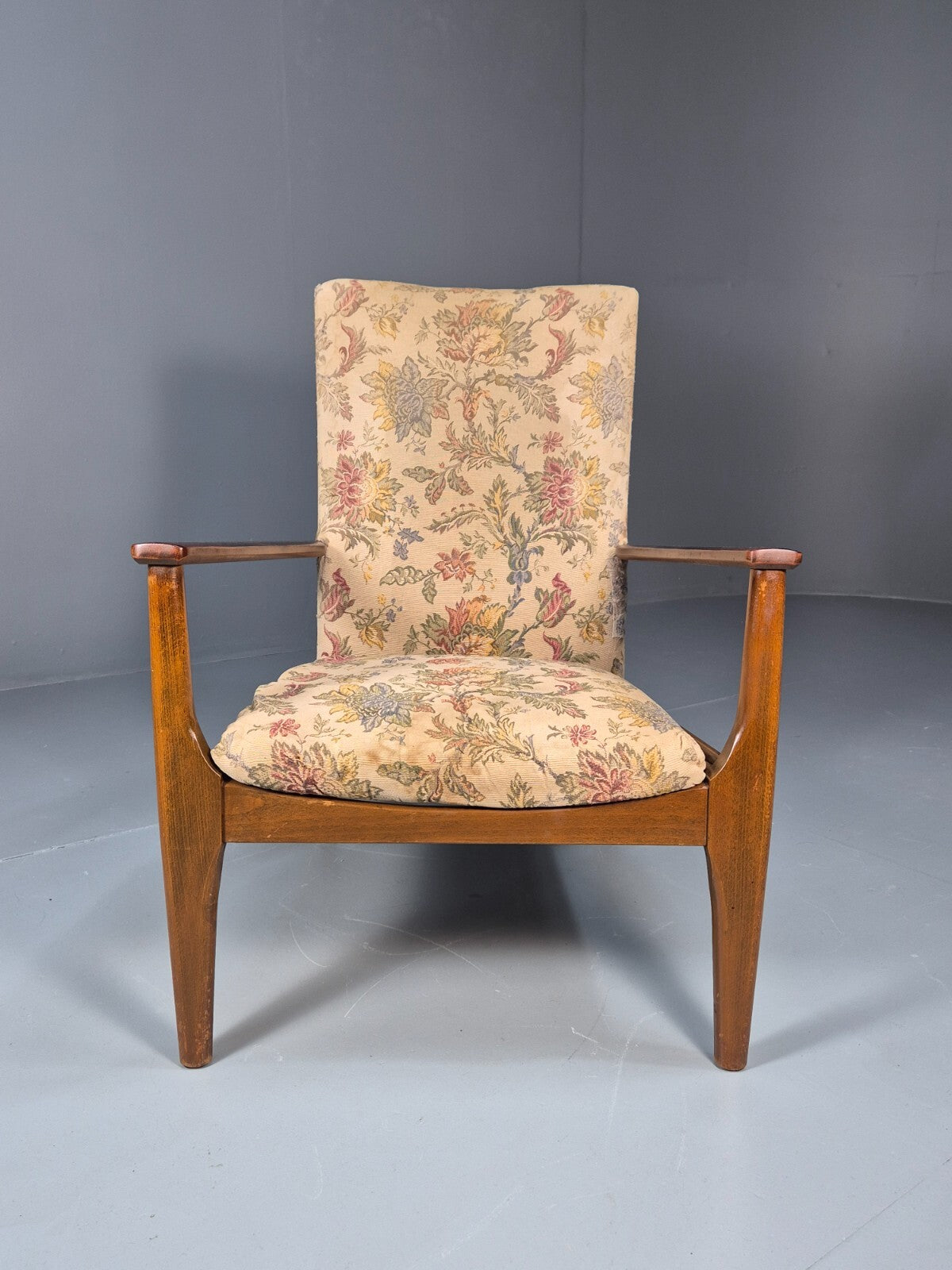Vintage 1960s Parker Knoll Open Armchair Floral Print Beech Frame EB9711 MNOR - UKDK FURNITURE