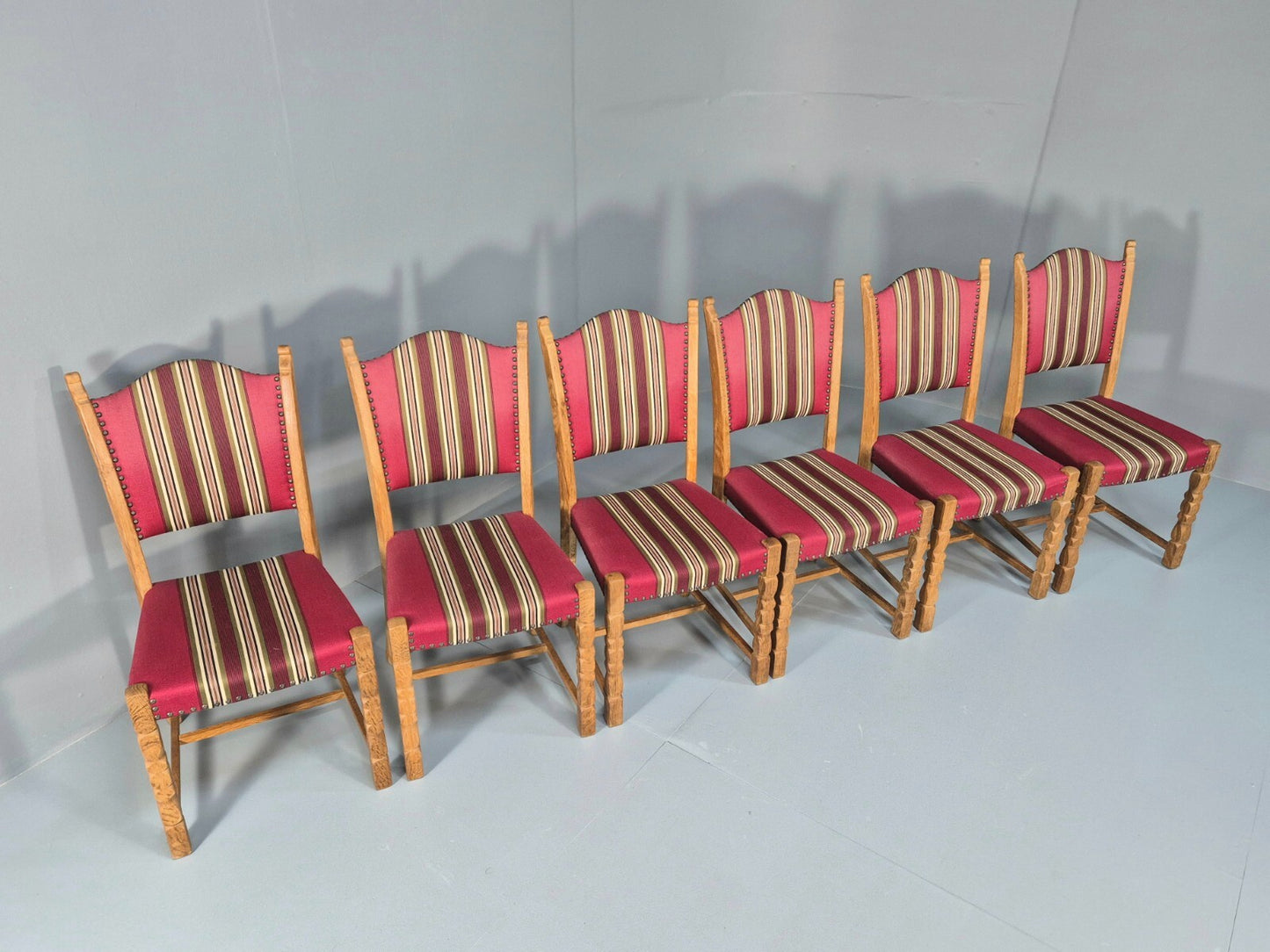 6 Vintage Kjaernulf Style Dining Chairs Oak Red Wool 1970s Retro EB9535 MDIN - UKDK FURNITURE