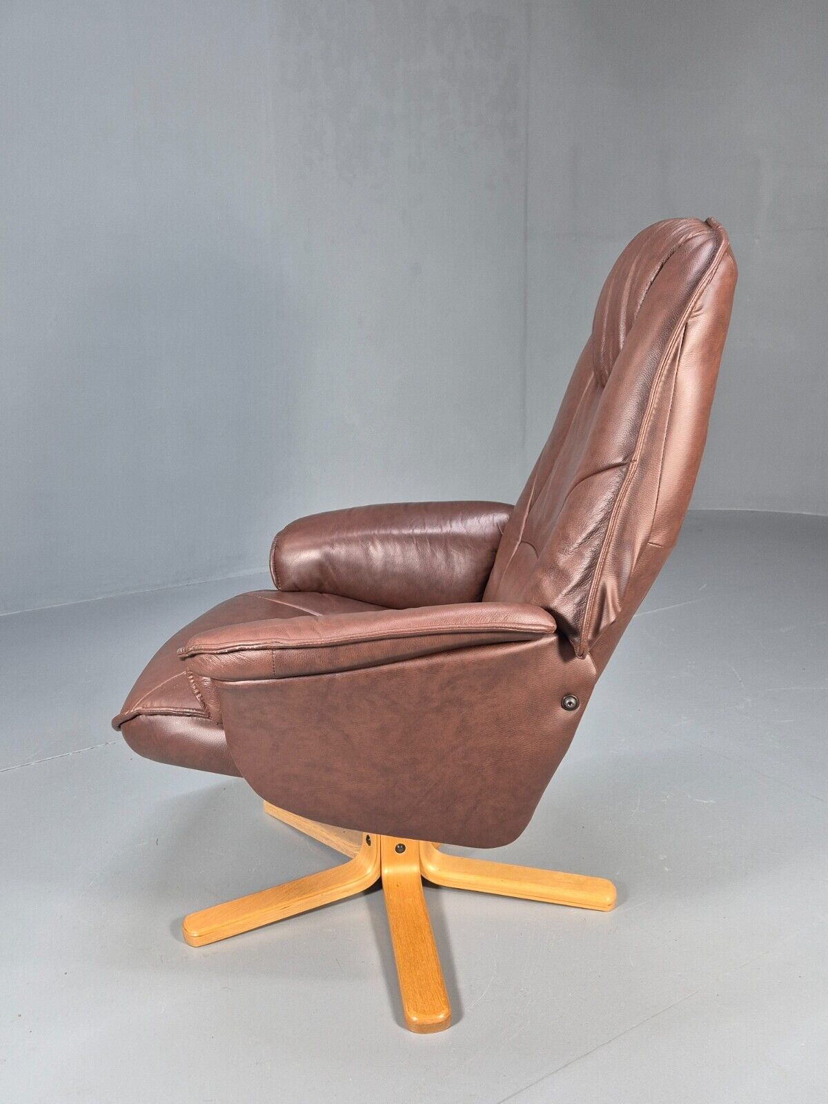 Vintage Danish Swivel Chair Recliner Knudsen Style Brown Leather EB8787 MSWI - UKDK FURNITURE